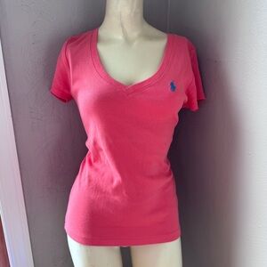 Ralph Lauren coral V-neck tshirt size medium